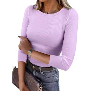 imageANRABESS Womens 34 Long Sleeve Tops Ribbed Knit Slim Fitted Shirts Basic Tee Fall Outfits 2026 Fashion Y2K ClothesPurple