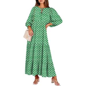 imageANRABESS Womens Boho Maxi Dresses 2026 Summer V Neck Puff Sleeve Floral Flowy Swing Fall Casual Long DressLight Green