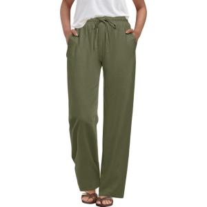 imageANRABESS Womens Casual Pants Summer High Waist Drawstring Loose Fit 2026 Beach Lightweight Comfy Lounge Trousers with Pockets Army Green Large