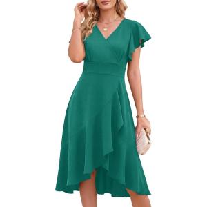 imageANRABESS Womens Cocktail Dress Semi Formal Wedding Guest Wrap Midi Dresses Summer Western A Line High Low Ruffled DressLake