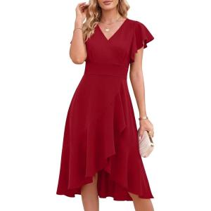 imageANRABESS Womens Cocktail Dress Semi Formal Wedding Guest Wrap Midi Dresses Summer Western A Line High Low Ruffled DressRed