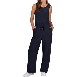 imageANRABESS Womens Jumpsuits 2026 Spring Fall Thick Casual Romper Sleeveless Wide Leg Pants One Piece Outfits Vacation ClothesDark Blue