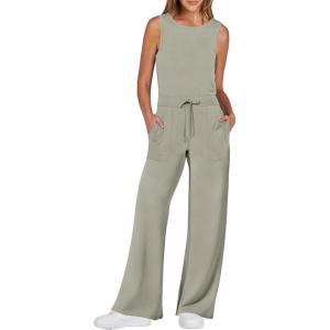 imageANRABESS Womens Jumpsuits 2026 Spring Fall Thick Casual Romper Sleeveless Wide Leg Pants One Piece Outfits Vacation ClothesLight Khaki