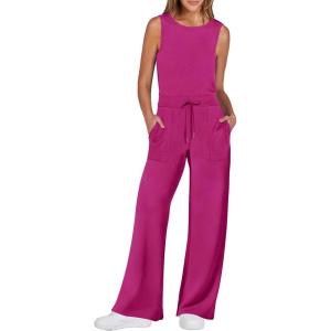 imageANRABESS Womens Jumpsuits 2026 Spring Fall Thick Casual Romper Sleeveless Wide Leg Pants One Piece Outfits Vacation ClothesRose