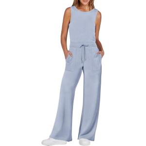 imageANRABESS Womens Jumpsuits 2026 Spring Fall Thick Casual Romper Sleeveless Wide Leg Pants One Piece Outfits Vacation ClothesSky Blue