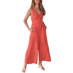 imageANRABESS Womens Jumpsuits Summer Linen Wide Leg Sleeveless V Neck Casual Dressy Rompers Pants 2026 Spring Vacation OutfitsPeach