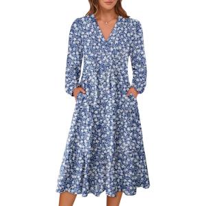 imageANRABESS Womens Long Lantern Sleeve Floral Midi Dresses 2026 Spring V Neck Casual Flowy Aline Tiered Boho Vacation DressFloral Blue