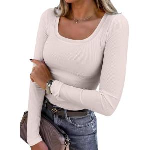 imageANRABESS Womens Long Sleeve Shirts Scoop Neck Ribbed Knit Slim Fitted Tops Casual Basic Tee 2025 Fall Fashion Outfits ClothesParchment