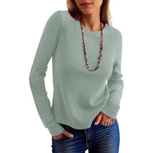 imageANRABESS Womens Long Sleeve Waffle Knit Shirts Casual Slim Fitted Crew Neck Thermal Tops Basic Tee 2026 Fall Trendy OutfitsLight Green