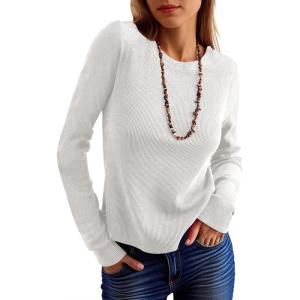 imageANRABESS Womens Long Sleeve Waffle Knit Shirts Casual Slim Fitted Crew Neck Thermal Tops Basic Tee 2026 Fall Trendy OutfitsWhite