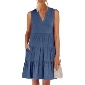 imageANRABESS Womens Mini Dresses Sleeveless V Neck Tiered Swing Going Out Beach Vacation Sundress 2026 Summer Casual OutfitsBlue