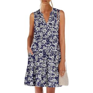 imageANRABESS Womens Mini Dresses Sleeveless V Neck Tiered Swing Going Out Beach Vacation Sundress 2026 Summer Casual OutfitsBlue White Floral