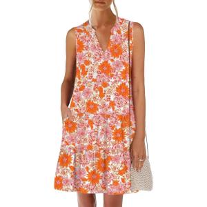 imageANRABESS Womens Mini Dresses Sleeveless V Neck Tiered Swing Going Out Beach Vacation Sundress 2026 Summer Casual OutfitsChrysanthemum Floral