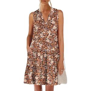 imageANRABESS Womens Mini Dresses Sleeveless V Neck Tiered Swing Going Out Beach Vacation Sundress 2026 Summer Casual OutfitsGradient Orange Floral