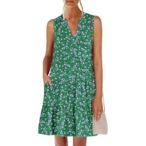 imageANRABESS Womens Mini Dresses Sleeveless V Neck Tiered Swing Going Out Beach Vacation Sundress 2026 Summer Casual OutfitsGreen White Purple Floral