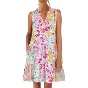 imageANRABESS Womens Mini Dresses Sleeveless V Neck Tiered Swing Going Out Beach Vacation Sundress 2026 Summer Casual OutfitsMulticolor Floral