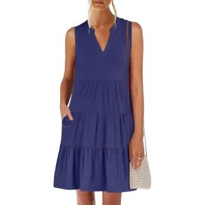 imageANRABESS Womens Mini Dresses Sleeveless V Neck Tiered Swing Going Out Beach Vacation Sundress 2026 Summer Casual OutfitsNavy Blue