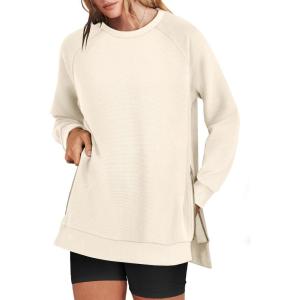 imageANRABESS Womens Oversized Sweatshirts Crewneck Long Sleeve Tunic Pullover Shirts Side Zipper Hoodies 2026 Spring ClothesApricot
