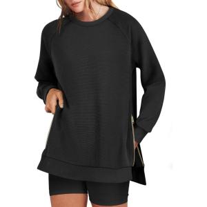 imageANRABESS Womens Oversized Sweatshirts Crewneck Long Sleeve Tunic Pullover Shirts Side Zipper Hoodies 2026 Spring ClothesBlack