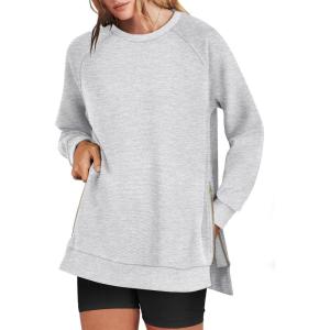 imageANRABESS Womens Oversized Sweatshirts Crewneck Long Sleeve Tunic Pullover Shirts Side Zipper Hoodies 2026 Spring ClothesGray