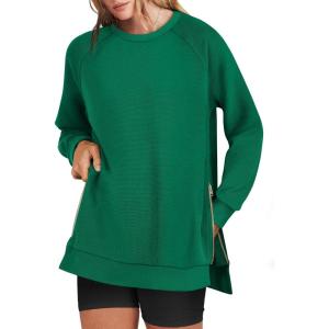 imageANRABESS Womens Oversized Sweatshirts Crewneck Long Sleeve Tunic Pullover Shirts Side Zipper Hoodies 2026 Spring ClothesGreen