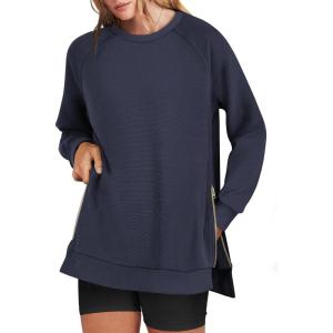 imageANRABESS Womens Oversized Sweatshirts Crewneck Long Sleeve Tunic Pullover Shirts Side Zipper Hoodies 2026 Spring ClothesNavy Blue