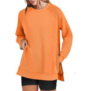 imageANRABESS Womens Oversized Sweatshirts Crewneck Long Sleeve Tunic Pullover Shirts Side Zipper Hoodies 2026 Spring ClothesOrange