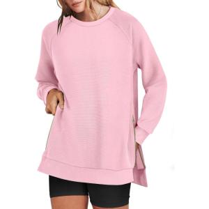 imageANRABESS Womens Oversized Sweatshirts Crewneck Long Sleeve Tunic Pullover Shirts Side Zipper Hoodies 2026 Spring ClothesPink
