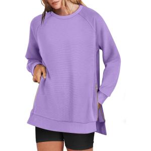 imageANRABESS Womens Oversized Sweatshirts Crewneck Long Sleeve Tunic Pullover Shirts Side Zipper Hoodies 2026 Spring ClothesPurple