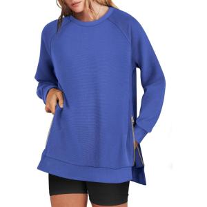 imageANRABESS Womens Oversized Sweatshirts Crewneck Long Sleeve Tunic Pullover Shirts Side Zipper Hoodies 2026 Spring ClothesRoyal Blue