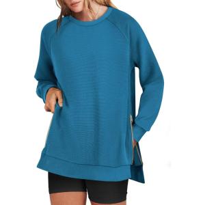 imageANRABESS Womens Oversized Sweatshirts Crewneck Long Sleeve Tunic Pullover Shirts Side Zipper Hoodies 2026 Spring ClothesSteel Blue