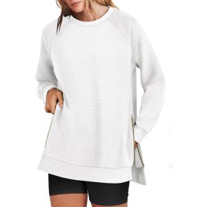 imageANRABESS Womens Oversized Sweatshirts Crewneck Long Sleeve Tunic Pullover Shirts Side Zipper Hoodies 2026 Spring ClothesWhite