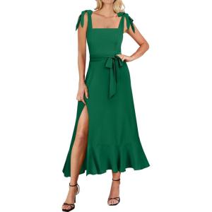 imageANRABESS Womens Square Neck Ruffle Split Midi Elegant Formal Wedding Guest Cocktail Bridesmaid Graduation Party DressesGrass