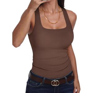 imageANRABESS Womens Square Neck Tank Top Sleeveless Double Lined Racerback Workout Athletic Summer Basic Tops 2026 Trendy ShirtsBrown