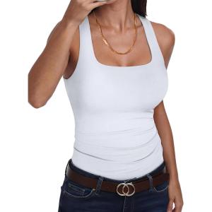 imageANRABESS Womens Square Neck Tank Top Sleeveless Double Lined Racerback Workout Athletic Summer Basic Tops 2026 Trendy ShirtsWhite