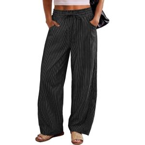 imageANRABESS Womens Striped Barrel Casual Pants 2026 Trendy Summer Elastic Drawstring Baggy Lounge Wide Leg Trousers with PocketsBlack White Stripe