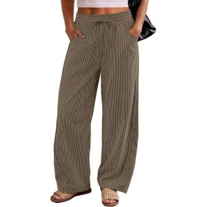 imageANRABESS Womens Striped Barrel Casual Pants 2026 Trendy Summer Elastic Drawstring Baggy Lounge Wide Leg Trousers with PocketsLeaf Green White Stripe