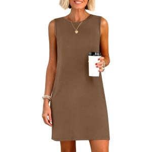 imageANRABESS Womens Summer Casual Mini Dresses 2026 Sleeveless Crewneck Split WrinkleFree Beach Travel Vacation Short SundressCoffee