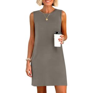 imageANRABESS Womens Summer Casual Mini Dresses 2026 Sleeveless Crewneck Split WrinkleFree Beach Travel Vacation Short SundressCoffee Grey