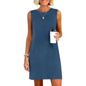 imageANRABESS Womens Summer Casual Mini Dresses 2026 Sleeveless Crewneck Split WrinkleFree Beach Travel Vacation Short SundressDeep Blue