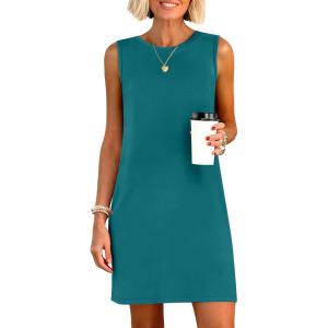 imageANRABESS Womens Summer Casual Mini Dresses 2026 Sleeveless Crewneck Split WrinkleFree Beach Travel Vacation Short SundressLake Blue