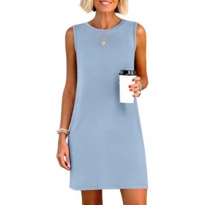 imageANRABESS Womens Summer Casual Mini Dresses 2026 Sleeveless Crewneck Split WrinkleFree Beach Travel Vacation Short SundressLight Blue