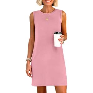 imageANRABESS Womens Summer Casual Mini Dresses 2026 Sleeveless Crewneck Split WrinkleFree Beach Travel Vacation Short SundressPink