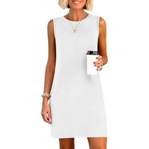 imageANRABESS Womens Summer Casual Mini Dresses 2026 Sleeveless Crewneck Split WrinkleFree Beach Travel Vacation Short SundressWhite