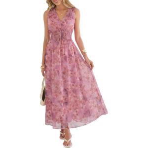 imageANRABESS Womens Summer Floral Dress V Neck Sleeveless A Line Wedding Guest Maxi Tulle Dresses Casual Beach Vacation ClothesDusty Orchid Floral