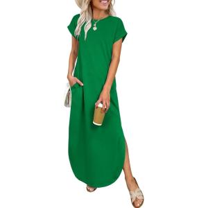 imageANRABESS Womens Summer Maxi Dress 2026 Casual Short Sleeve Loose Split WrinkleFree Beach Vacation Long Sundress with PocketsGreen