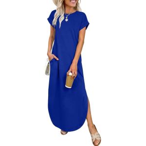 imageANRABESS Womens Summer Maxi Dress 2026 Casual Short Sleeve Loose Split WrinkleFree Beach Vacation Long Sundress with PocketsRoral Blue