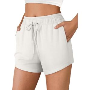 imageANRABESS Womens Sweat Shorts 2026 Summer Workout Running Casual Soft High Waist Drawstring Lounge Shorts with PocketsWhite