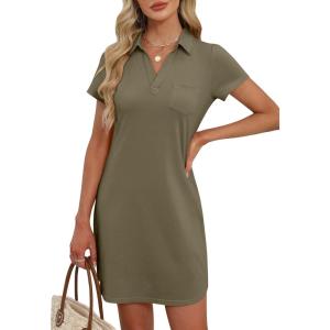 imageANRABESS Womens T Shirt Dresses Summer 2026 Casual Short Sleeve V Neck Mini Shift Dress Spring Trendy Beach Vacation ClothesArmy Green