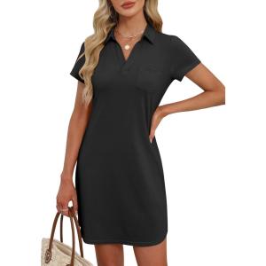 imageANRABESS Womens T Shirt Dresses Summer 2026 Casual Short Sleeve V Neck Mini Shift Dress Spring Trendy Beach Vacation ClothesBlack